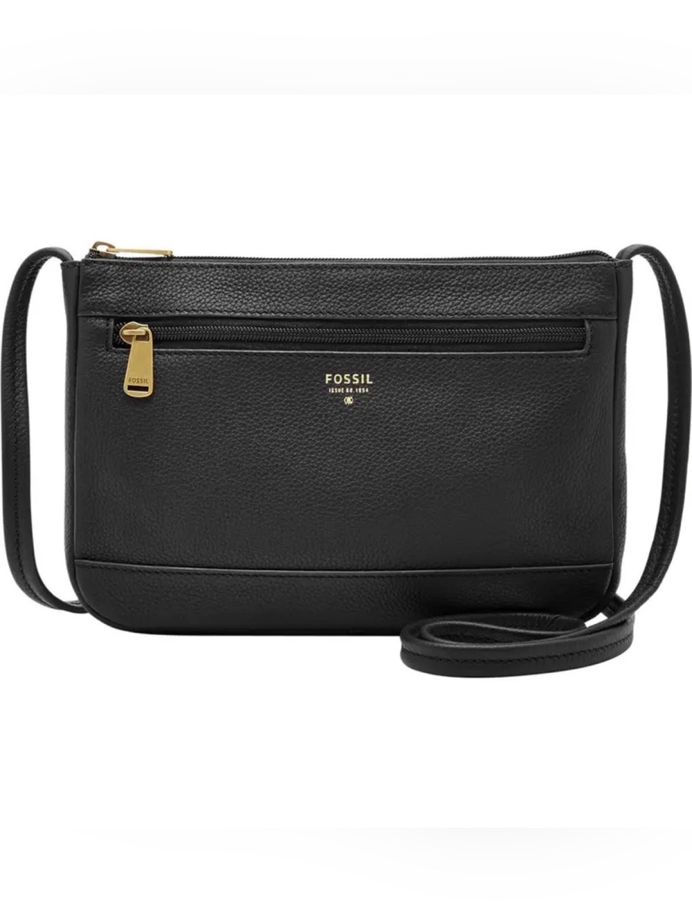 Fossil Black Pebbled Leather Crossbody with Gold Hardware